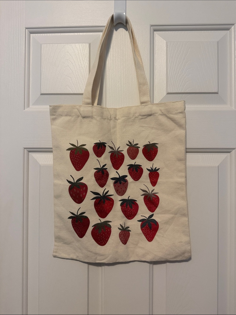 Like New Strawberry Print Canvas Tote Bag